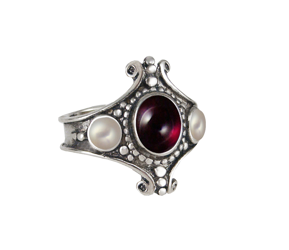 Sterling Silver Imperial Ring With Garnet And Cultured Freshwater Pearl Size 10